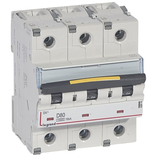Disjuntores DX3 - 10000A16kA - 3P - 400 V - 80A - curva D - 4,5 módulos