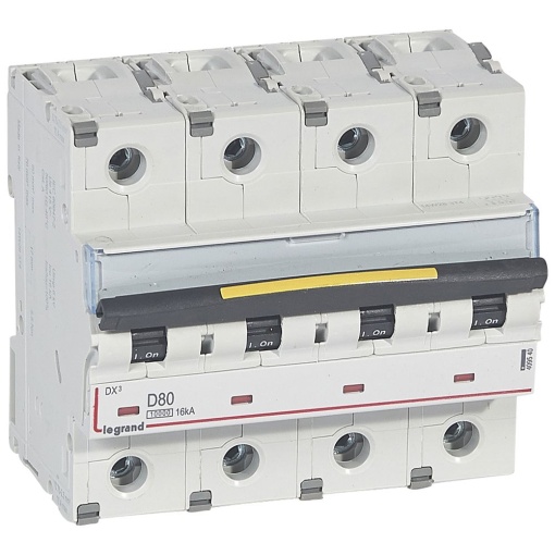Disjuntores DX3 - 10000A16kA - 4P - 400 V - 80A - curva D - 6 módulos