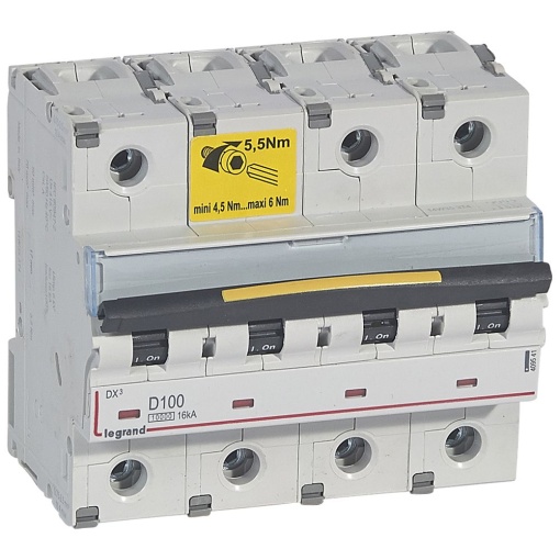 Disjuntores DX3 - 10000A16kA - 4P - 400 V - 100A - curva D - 6 módulos
