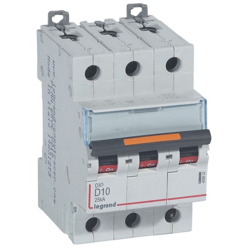 Disjuntores DX3 - 25kA - 3P - 400 V - 10 A - curva D - 3 módulos
