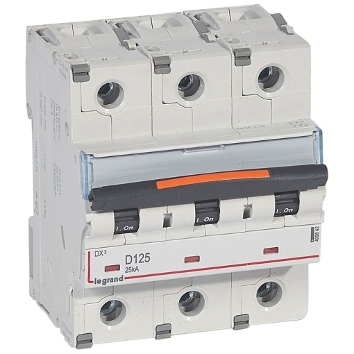 Disjuntores DX3 - 25kA - 3P - 400 V - 125 A - curva D - 4,5 módulos