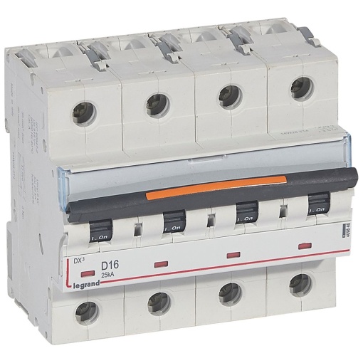 Disjuntores DX3 - 25kA - 4P - 400 V - 16 A - curva D - 6 módulos