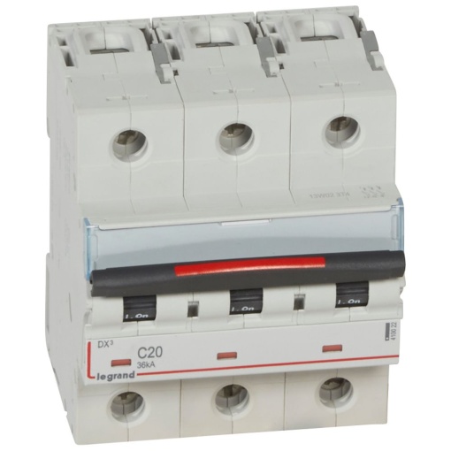 Disjuntores DX3 - 36kA - 3P - 400 V - 20 A - curva C - 4,5 módulos