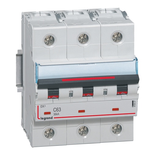 Disjuntores DX3 - 36kA - 3P - 400 V - 63 A - curva C - 4,5 módulos