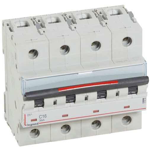 Disjuntores DX3 - 36kA - 4P - 400 V - 16 A - curva C - 6 módulos