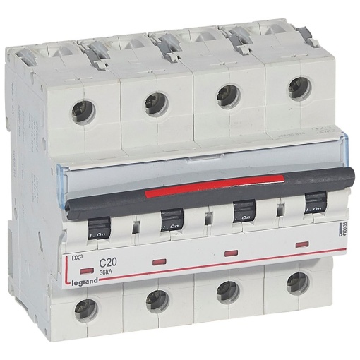 Disjuntores DX3 - 36kA - 4P - 400 V - 20 A - curva C - 6 módulos