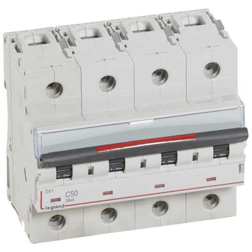 Disjuntores DX3 - 36kA - 4P - 400 V - 50 A - curva C - 6 módulos