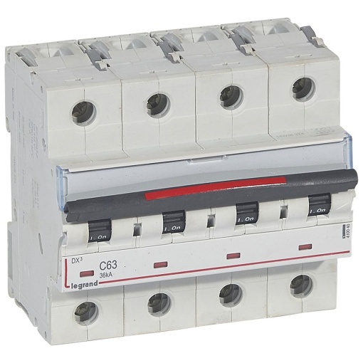 Disjuntores DX3 - 36kA - 4P - 400 V - 63 A - curva C - 6 módulos