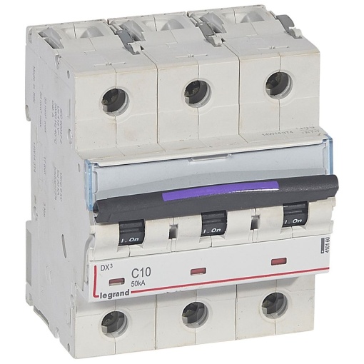 Disjuntores DX3 - 50kA - 3P - 400 V - 10 A - curva C - 4,5 módulos