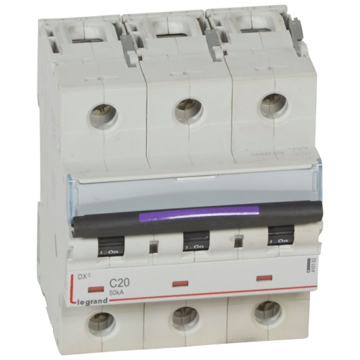 Disjuntores DX3 - 50kA - 3P - 400 V - 20 A - curva C - 4,5 módulos