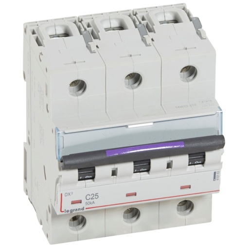 Disjuntores DX3 - 50kA - 3P - 400 V - 25 A - curva C - 4,5 módulos
