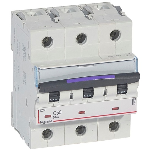 Disjuntores DX3 - 50kA - 3P - 400 V - 50 A - curva C - 4,5 módulos