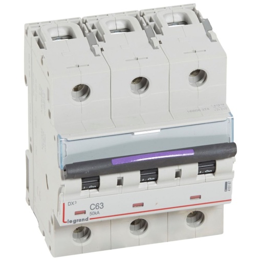Disjuntores DX3 - 50kA - 3P - 400 V - 63 A - curva C - 4,5 módulos
