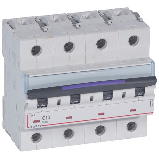 Disjuntores DX3 - 50kA - 4P - 400 V - 10 A - curva C - 6 módulos