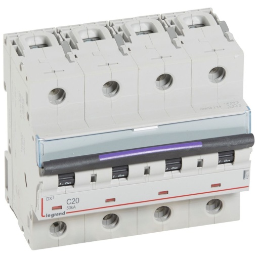 Disjuntores DX3 - 50kA - 4P - 400 V - 20 A - curva C - 6 módulos