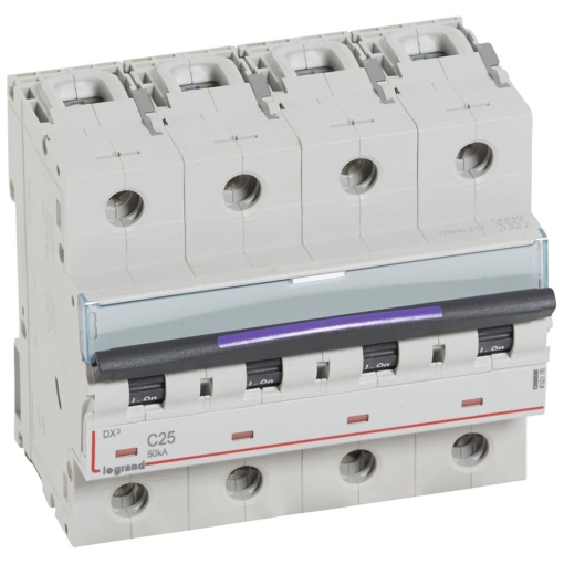Disjuntores DX3 - 50kA - 4P - 400 V - 25 A - curva C - 6 módulos