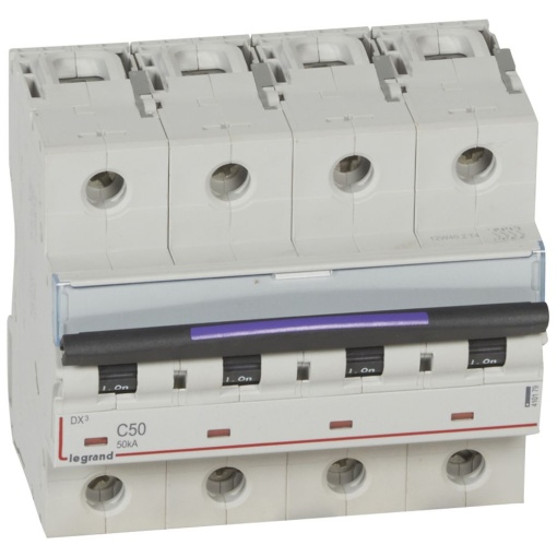 Disjuntores DX3 - 50kA - 4P - 400 V - 50 A - curva C - 6 módulos