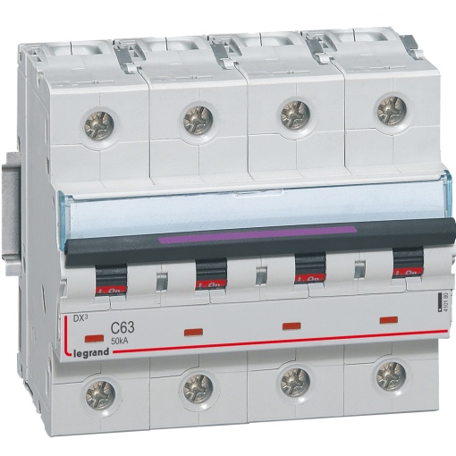 Disjuntores DX3 - 50kA - 4P - 400 V - 63 A - curva C - 6 módulos