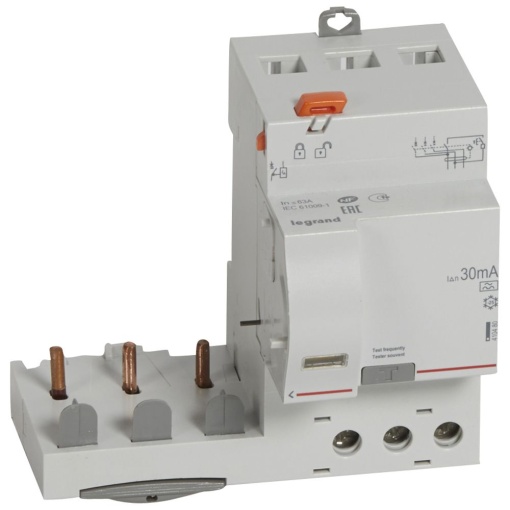 Bloco dif. adaptável DX3 p disj. 1Mpólo - 3P - 400 V - 63A - 30mA - tipo A