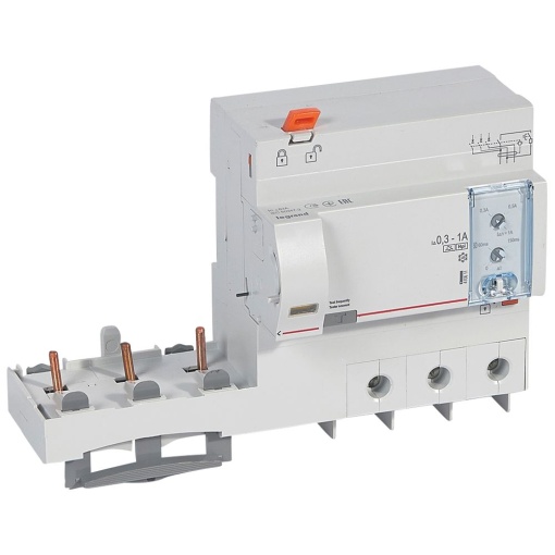 Bloco diferencial adaptável DX3 3P - 400 V 63 A - 3001000mA regulável tipo F
