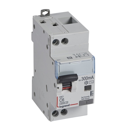 Disjuntor diferencial DX3 1PN C6 6000A10kA 300 mA - 2 módulos - tipo AC