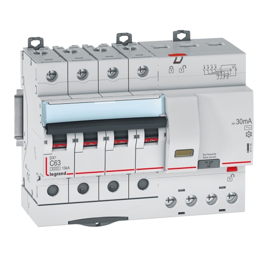 Disjuntor DX³ 6000 - 10 kA - 4P - 400 V - 63 A - 30 mA - tipo AC
