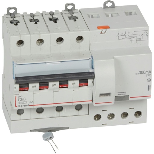 Disjuntor DX³ 6000 - 10 kA - 4P - 400 V - 50 A - 300 mA - tipo AC