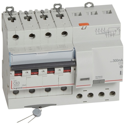Disjuntor DX³ 6000 - 10 kA - 4P - 400 V - 63 A - 300 mA - tipo AC