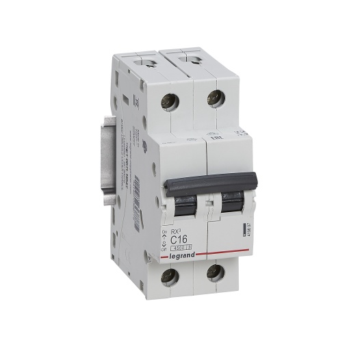 RX3 Disjuntor bipolar 2P -16A 230400V - Curva C -Poder de corte 4,5kA - 2 mód