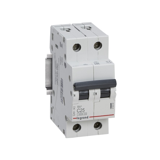 RX3 Disjuntor bipolar 2P-25A 230400V - Curva C -Poder de corte 4,5kA - 2 mód