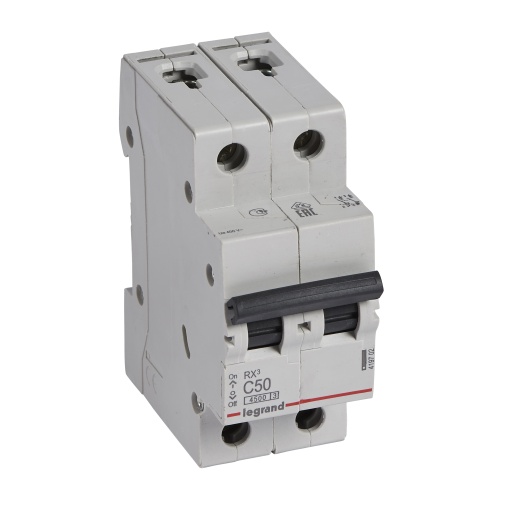RX3 Disjuntor bipolar 2P-50A 230400V - Curva C -Poder de corte 4,5kA - 2 mód