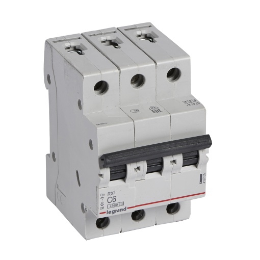 RX3 Disjuntor tripolar 3P-6A 400V - Curva C - Poder de corte 4,5kA - 3 mód