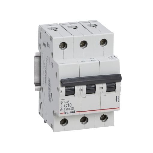 RX3 Disjuntor tripolar 3P-10A 400V - Curva C - Poder de corte 4,5kA - 3 mód