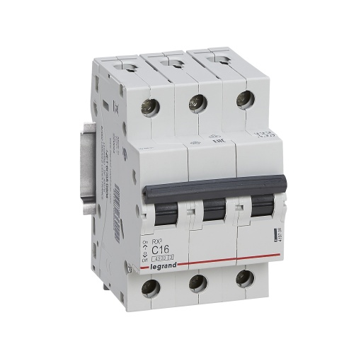 RX3 Disjuntor tripolar 3P-16A 400V - Curva C - Poder de corte 4,5kA - 3 mód