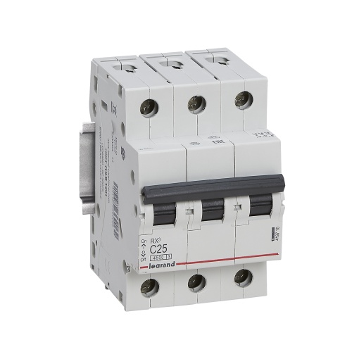 RX3 Disjuntor tripolar 3P-25A 400V - Curva C - Poder de corte 4,5kA - 3 mód