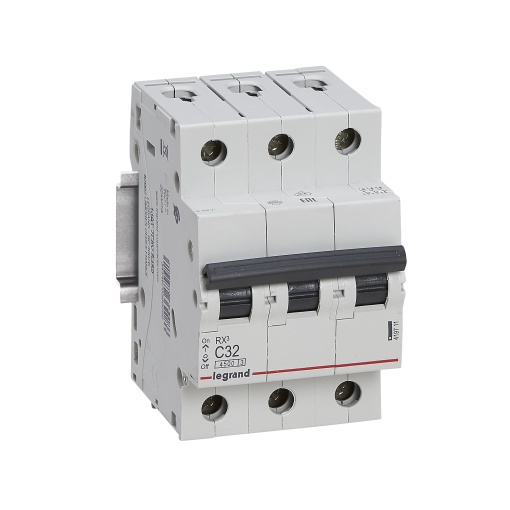 RX3 Disjuntor tripolar 3P - 32A curva C 400V, poder de corte 4,5kA - 3 mód