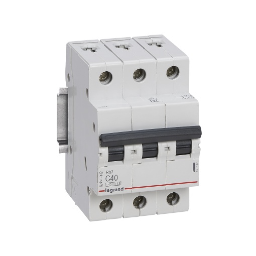 RX3 Disjuntor tripolar 3P - 40A curva C 400V, poder de corte 4,5kA - 3 mód