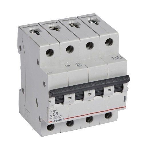RX3 Disjuntor tetrapolar 4P-6A 400V - Curva C - Poder de corte 4,5kA - 4 mód