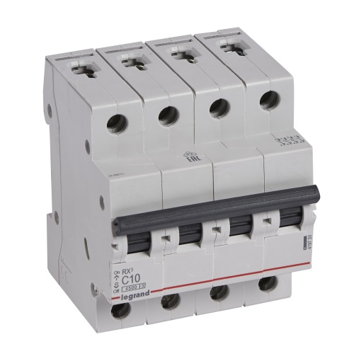 RX3 Disjuntor tetrapolar 4P-10A 400V - Curva C -Poder de corte 4,5kA - 4 mód