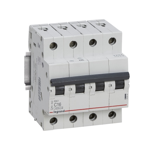 RX3 Disjuntor tetrapolar 4P-16A curva C 400V, poder de corte 4,5kA - 4 mód