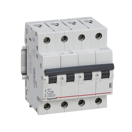 RX3 Disjuntor tetrapolar 4P-25A 400V - Curva C -Poder de corte 4,5kA - 4 mód
