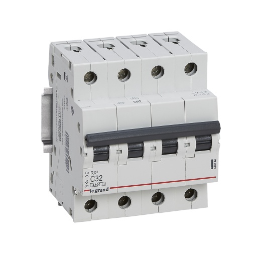 RX3 Disjuntor tetrapolar 4P-32A 400V - Curva C -Poder de corte 4,5kA - 4 mód