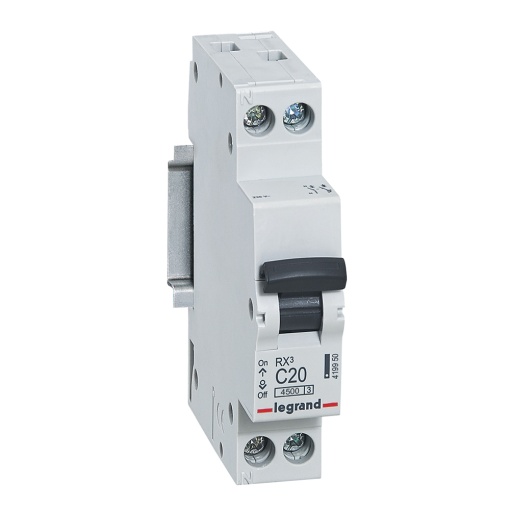 RX3 Disjuntor 1PN - 20A 230V - Curva C -Poder de corte 4,5kA - 1 mód