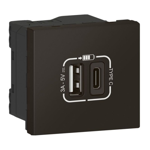 Mosaic Link - Tomada carregadora USB Tipo-A  Tipo-C - 2 módulos - preto mate