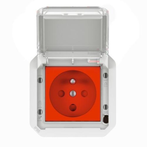 Plexo IP 55 componível - Tomada 2PT, standard FB, com encravamento, Cinzento