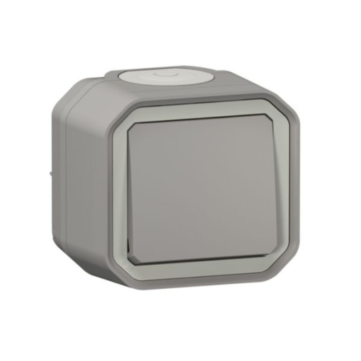 Plexo IP 55 monobloco saliente - Botão simples, Cinzento