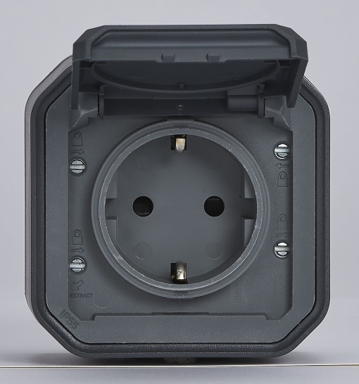 Plexo IP 55 monobloco saliente - Tomada 2PT tipo "sch", lig. parafusos, Antrac