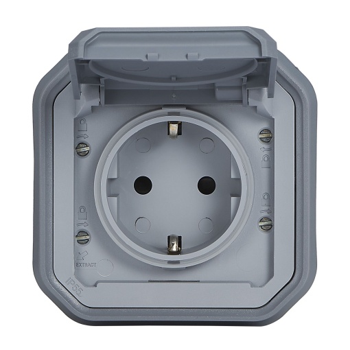 Plexo IP 55 monobloco encastrar - Tomada 2PT tipo "sch", Cinzento