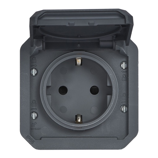 Plexo IP 55 componível - Tomada 2PT tipo "sch", lig. de parafusos, Antracite