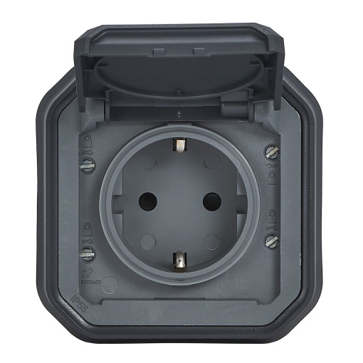 Plexo IP 55 monobloco encastrar - Tomada 2PT tipo "sch", Antracite